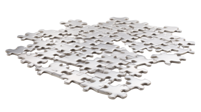 Scattered White Puzzle Pieces on White Background