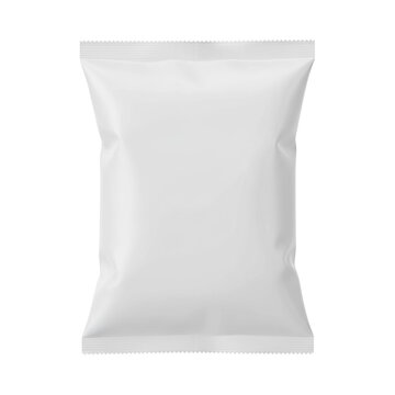 Blank white plastic foil food pouch or chip bag mockup