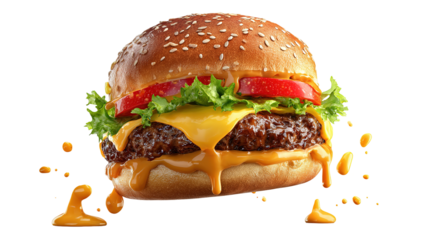 big fresh burger with cheese and bacon isolated on white background