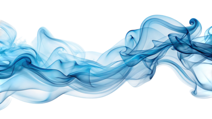 Ethereal wispy trails of soft blue smoke, flowing gracefully, cutout, PNG, isolated on white or transparent background, AI