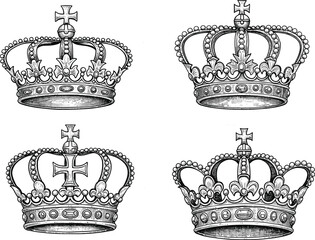 Royal crown illustration, vintage regal design, ornate jewelry symbol, monarchy emblem artwork, luxurious crown silhouette, decorative royal headpiece, majestic king queen crown © Hanif World