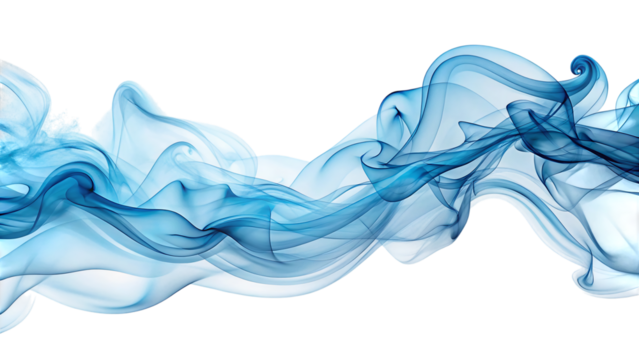 Ethereal wispy trails of soft blue smoke, flowing gracefully, cutout, PNG, isolated on white or transparent background, AI