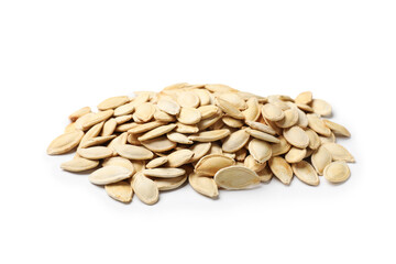 Pile of pumpkin seeds isolated on white