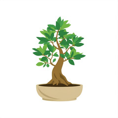 Vibrant green bonsai tree in a simple ceramic pot, a symbol of nature and tranquility
