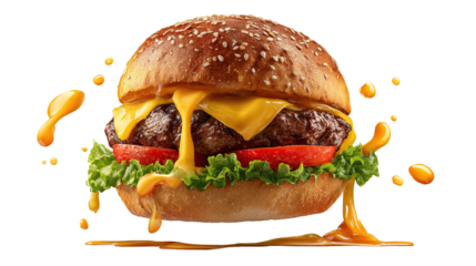 big fresh burger with cheese and bacon isolated on white background