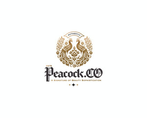 luxury peacock with ornate tail feathers logo 