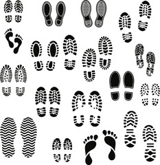 Shoe print patterns vector set illustration isolated design