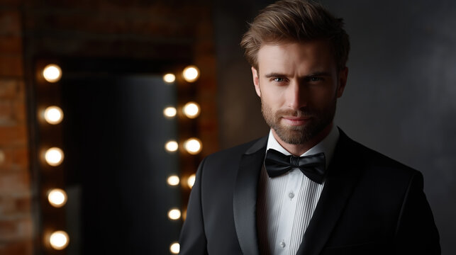Man in formal attire poses confidently in a stylish setting