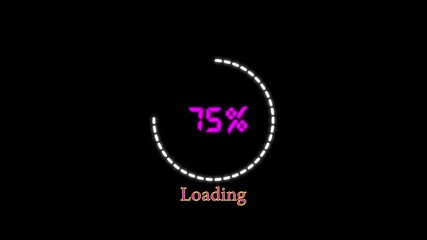 Digital progress indicator with glowing neon percentage 45 percent and loading text on black