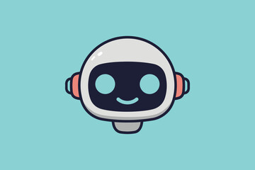 Artificial Intelligence Chatbot Robot Head Icon with Happy Face