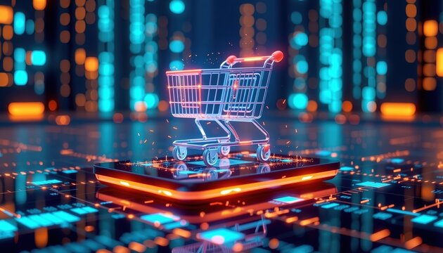 Interactive Virtual Shopping Innovation Futuristic Digital Scene Enhanced User Experience Technological Environment