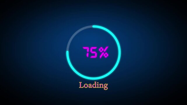 Futuristic loading bar animation with 45 percent complete glowing neon digital display and