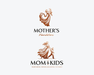 Beautiful happy mother and kid's logo template for foundation community