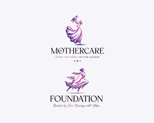 Beautiful happy mother and kid's logo template for foundation community