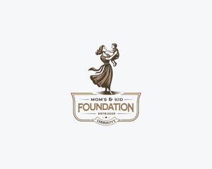 Beautiful happy mother and kid's logo template for foundation community