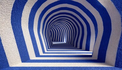 Obraz premium Blue and white striped tunnel with a blue stripe on the left and a white stripe on the right