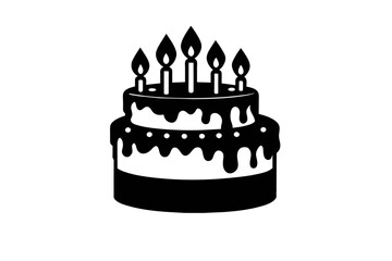 A delightful twotiered birthday cake, isolated on white background, adorned with five flickering candles, symbolizing celebration and joy, perfect for invitations, greeting cards, and festive designs