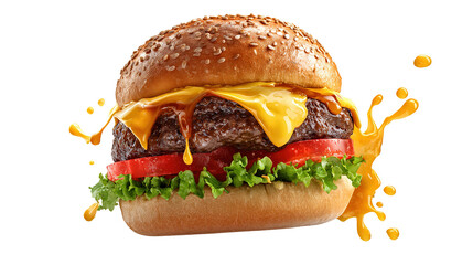 big fresh burger with cheese and bacon isolated on white background