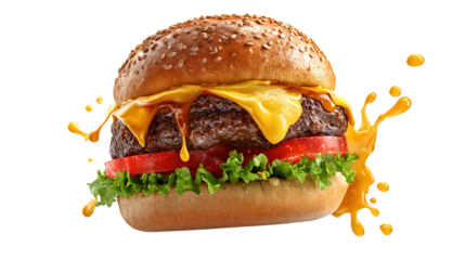 big fresh burger with cheese and bacon isolated on white background