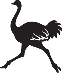 Ostrich Silhouette Vector | Black Flightless Bird Illustration on White Background