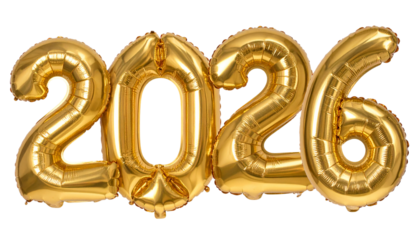 Metallic Gold 2026 Number Balloon, Transparent PNG