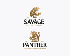 Black Panther silhouette wild cougar with sharp claws logo template 