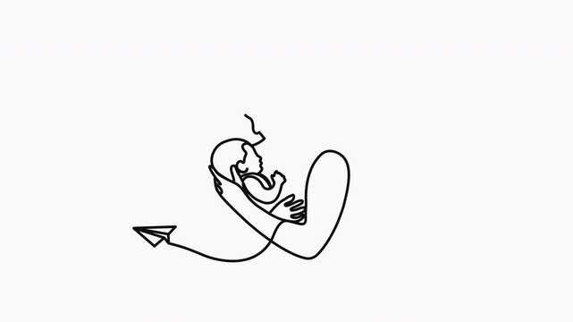 Animation of one line drawing happy mom and daughter play and swim together in indoor pool sport center. Summer holidays and vacation concept. Continuous line self draw animated. Full length motion.