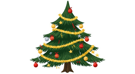 Festive christmas tree with colorful ornaments and garland on white background