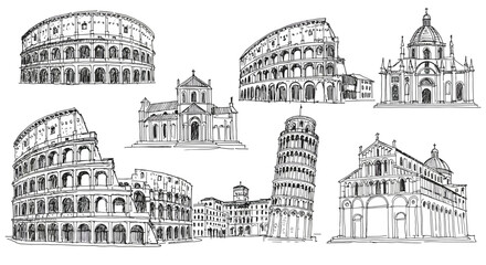 Sketched landmarks of italy: architectural icons in detailed line art © Mark
