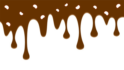 Wavy chocolate illustration. Dripping chocolate illustration background. Brown chocolate drip on white background.. Fast food chocolate drip illustration  Hand-drawn choco drip vector.
