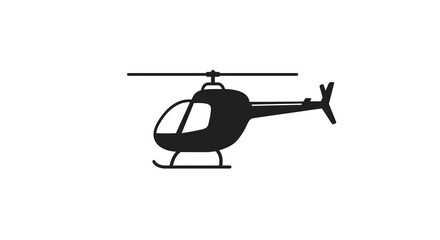 Simplistic silhouette of helicopter on white background