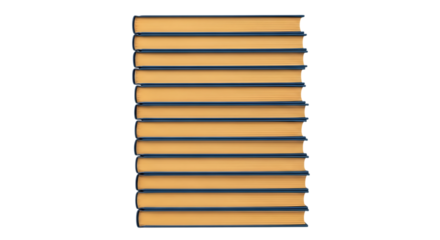 A stack of hardcover books with yellow pages and dark blue covers, isolated on transparent background, symbolizing knowledge, education, and literature