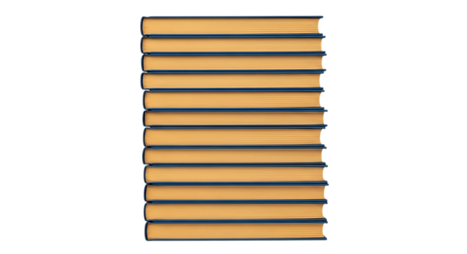 A stack of hardcover books with yellow pages and dark blue covers, isolated on transparent background, symbolizing knowledge, education, and literature