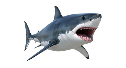 A menacing great white shark with its mouth open, isolated on transparent background