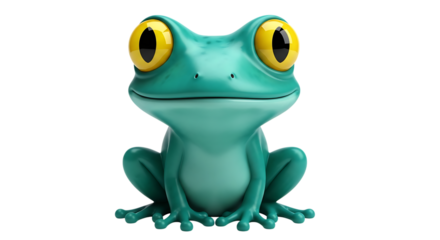 A cute, cartoonish frog with big yellow eyes, isolated on transparent background