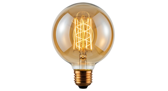 Vintage edison light bulb with exposed filament, isolated on transparent background
