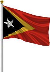 Realistic Timor Leste Flag Waving on Pole with Silk Fabric Texture, 3D Render Isolated on Transparent Background