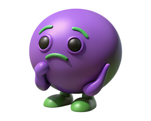 Thoughtful purple emoji isolated on transparent background expressing deep thought, contemplation, or consideration