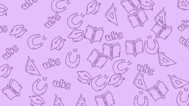 School doodles on a purple background. Suitable for educational materials, presentations, stationery, and schoolrelated designs. Perfect for students and teachers.