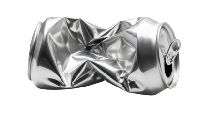 Crushed aluminum can isolated on transparent background