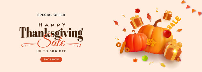 Thanksgiving Sale Announcement With Pumpkins, Gifts, And Festive Autumn Vibes For Special Offer