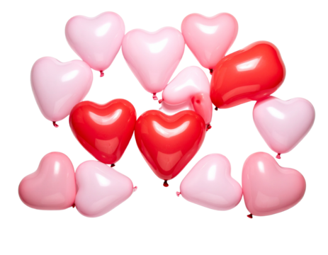 Valentine’s Composition with Pink and Red Floating Hearts, Flat Lay PNG - Powered by Adobe