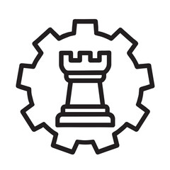 Chess rook inside a cogwheel icon representing strategy and mechanics