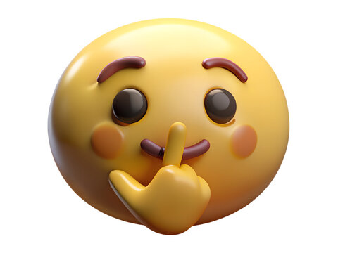 A charming yellow emoji with a finger to its lips, isolated on transparent background, symbolizing silence and secrecy