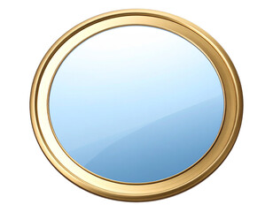  Luxury Gold Framed Round Mirror with Gentle Blue Reflection transparent background.