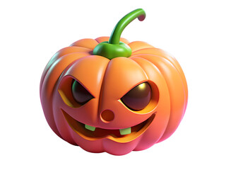 Halloween pumpkin isolated on transparent background, a cartoonish depiction of a jackolantern with a spooky smile