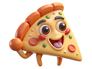 Cheerful pizza isolated on transparent background, a fun food character with a happy expression and pepperoni