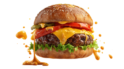 big fresh burger with cheese and bacon isolated on white background