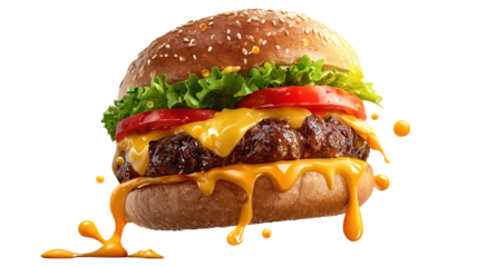 big fresh burger with cheese and bacon isolated on white background