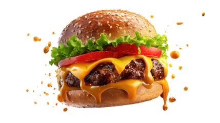 big fresh burger with cheese and bacon isolated on white background